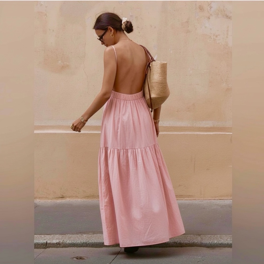 Commense Solid Backless Long Dress - Picture 3 of 15